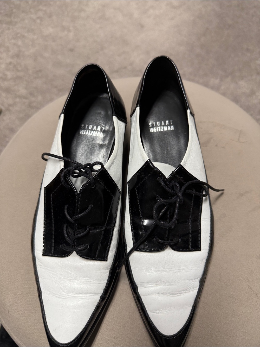 Stuart Weitzman Black and White Leather Lace-Up Oxfords